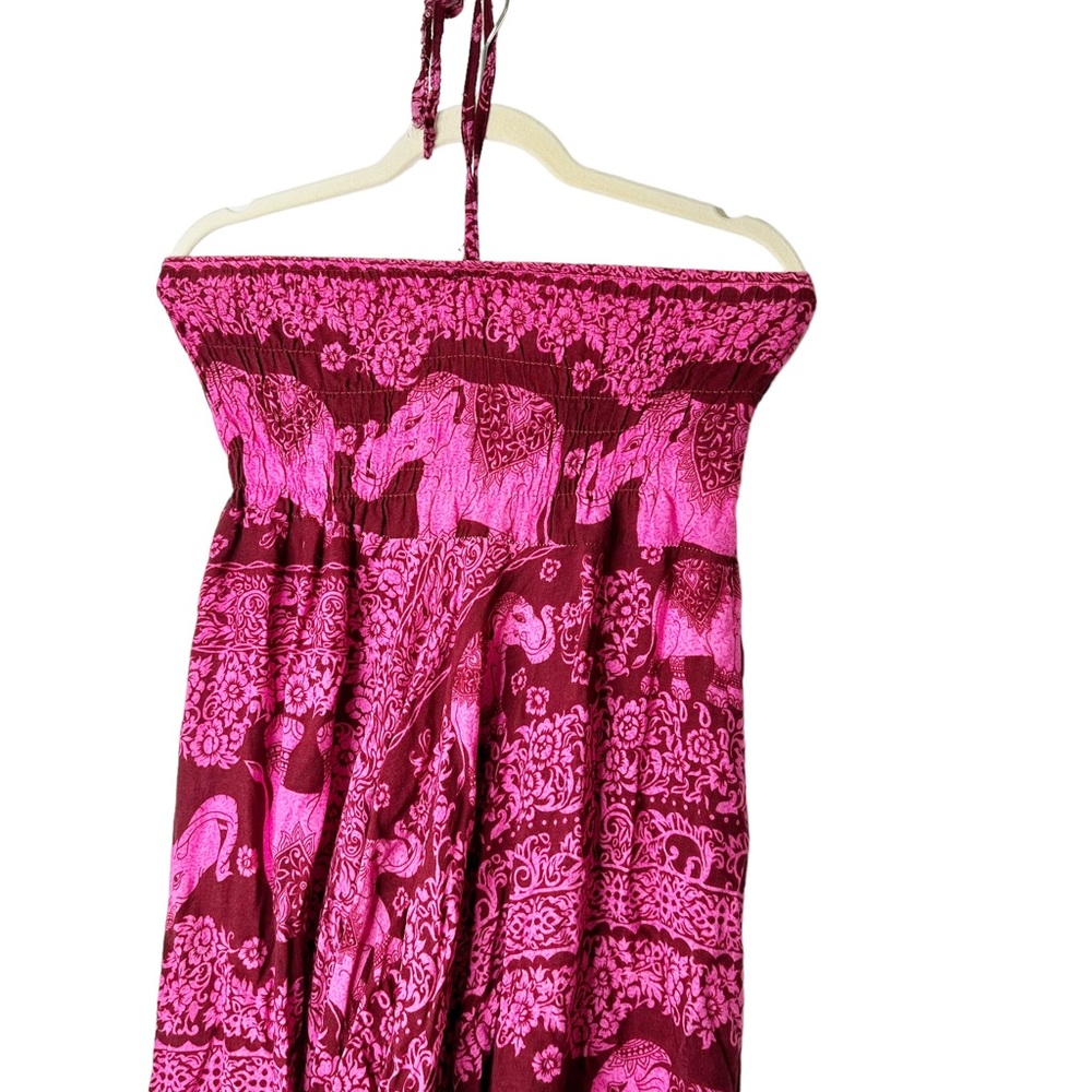 Pink Elephant Print Hippie Boho Drop Croctch Romper M/L - Picture 3 of 5